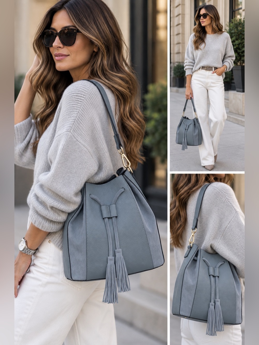 MADE IN ITALY LEATHER Tassel Bucket Bag - Women